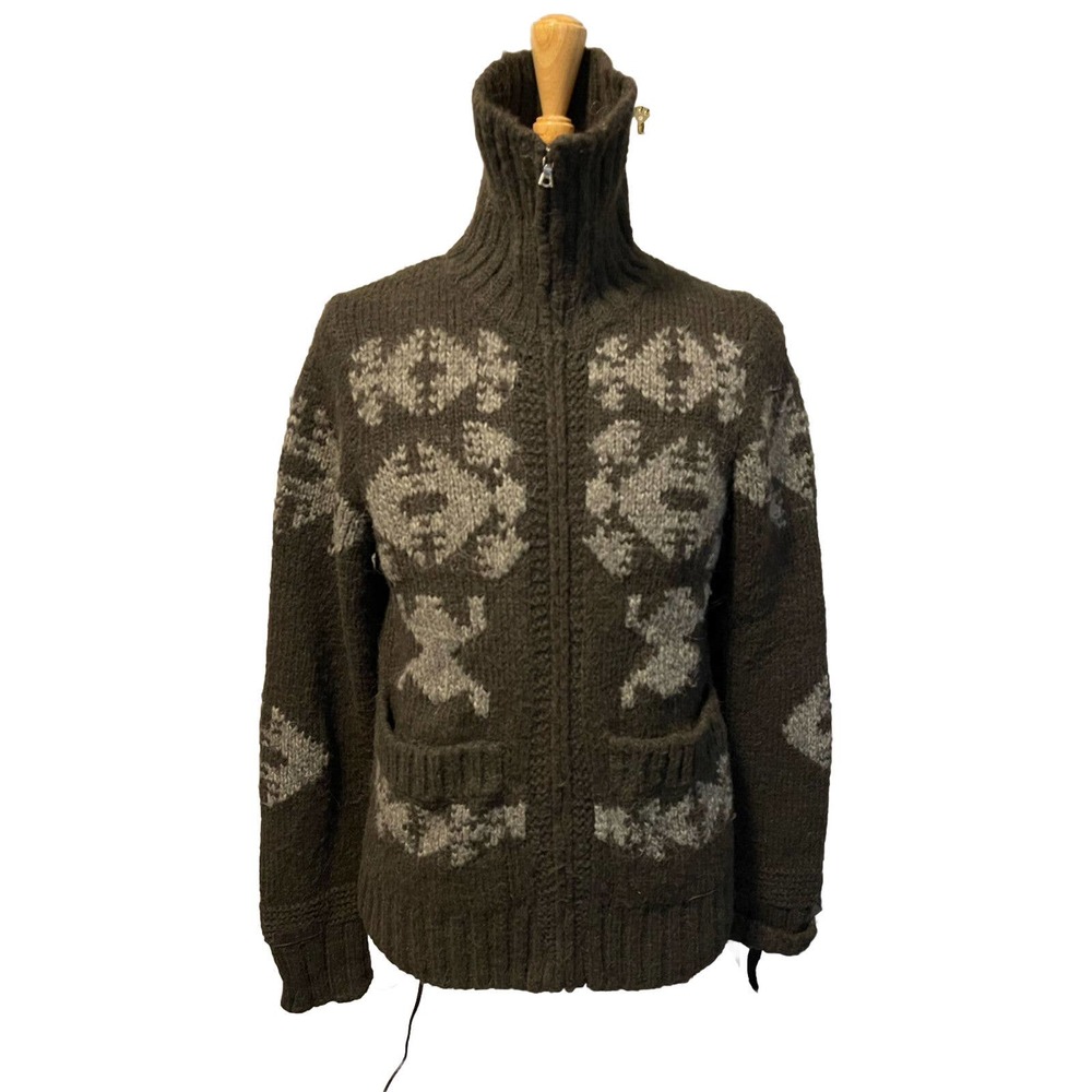 DIESEL Mens WOOL BLEND CABLE KNIT FISHERMAN SWEATER Size Large Aztec pattern